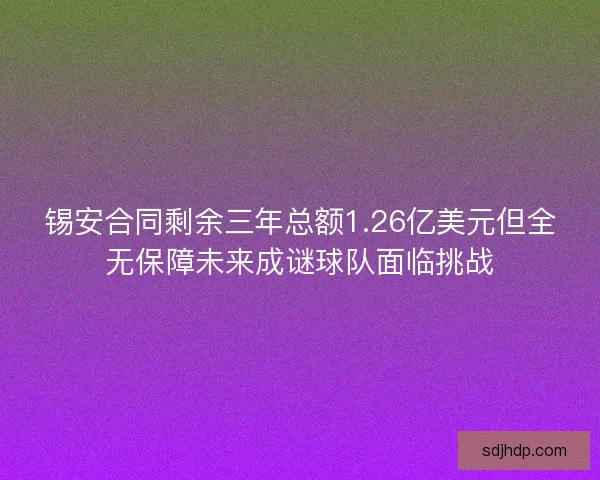 锡安合同剩余三年总额1.26亿美元但全无保障未来成谜球队面临挑战