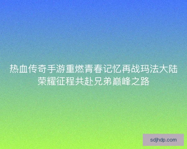 热血传奇手游重燃青春记忆再战玛法大陆荣耀征程共赴兄弟巅峰之路 热血传奇手游重燃青春记忆再战玛法大陆荣耀征程共赴兄弟巅峰之路