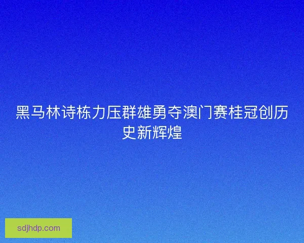 黑马林诗栋力压群雄勇夺澳门赛桂冠创历史新辉煌